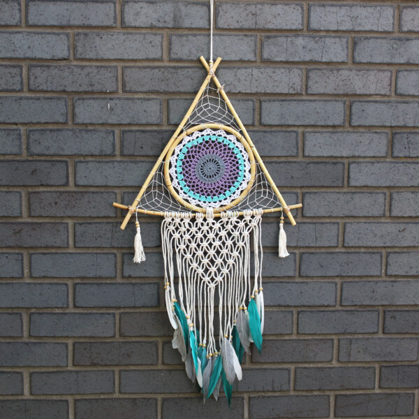 Atrapasueños - Lrg Macrame Piramide Blanco/ Turquesa