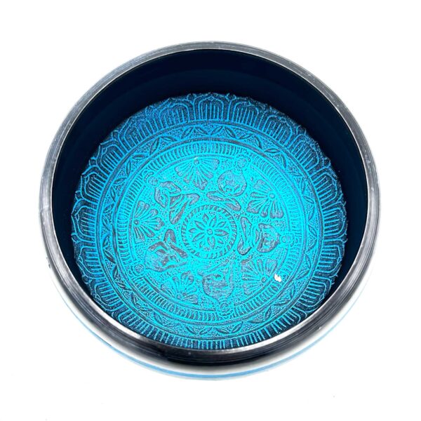 Second image of Cuenco tibetano Earth Powder - Cinco Budas Mantra Azul - 16 cm