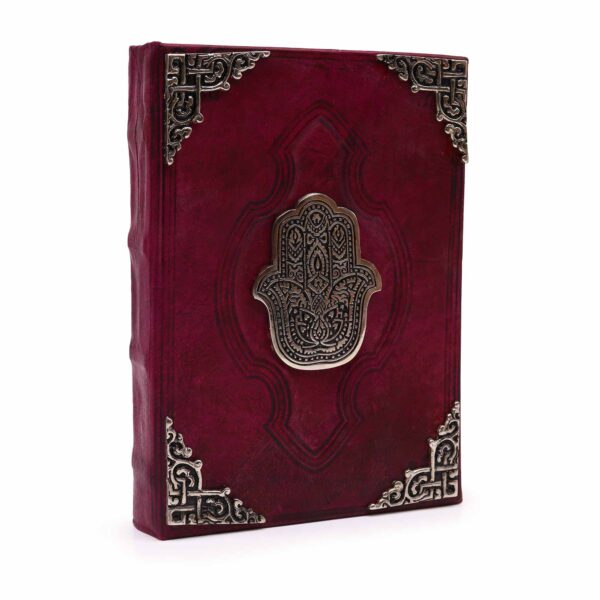 Libro Bronceado Rojo Fuerte - Decoracion Hamsa de zinc - 200 pag con bordes de cubierta - 26x18cm