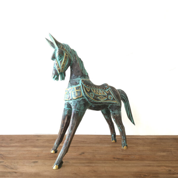 Second image of Caballo grande dorado y turquesa 32 cm