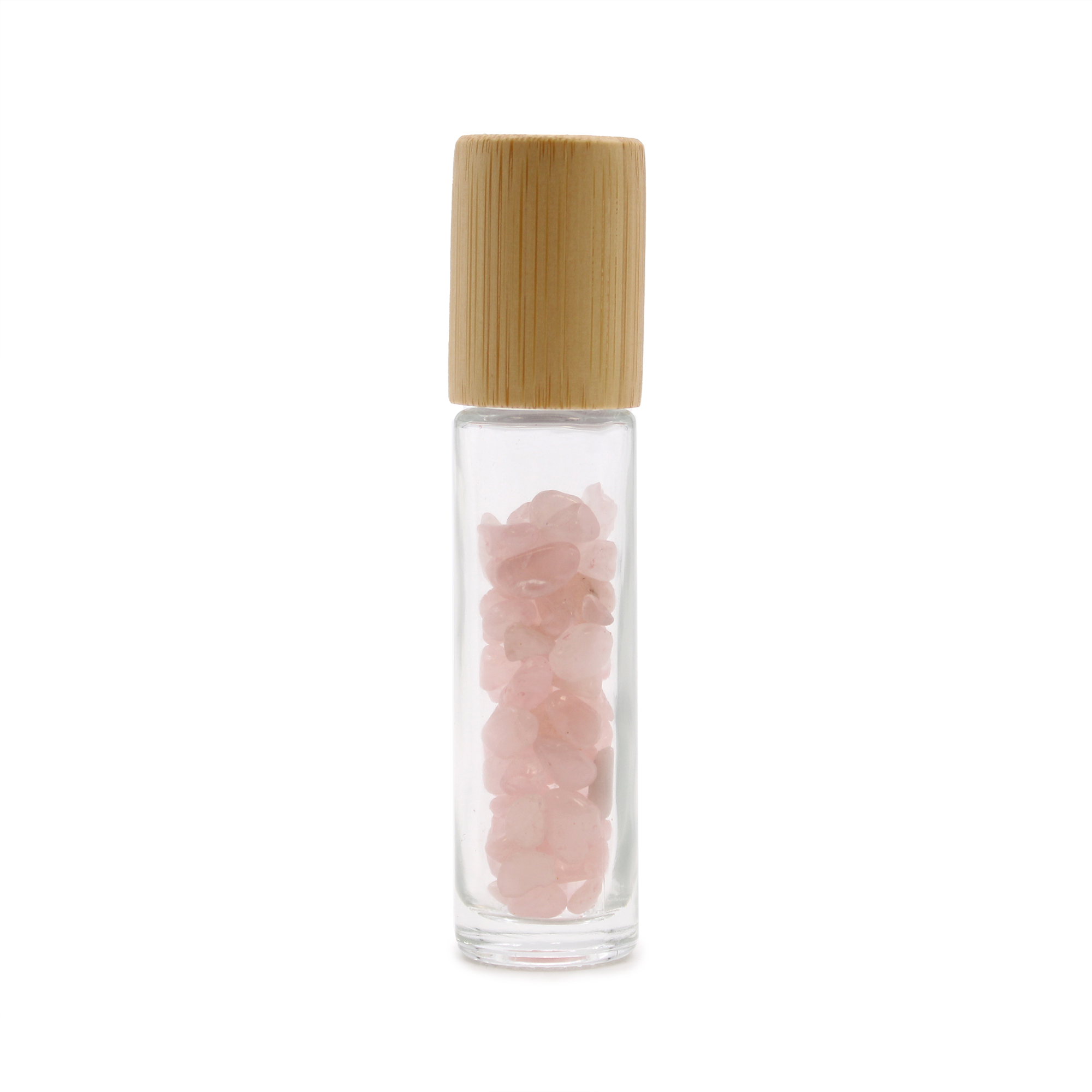 Second image of Botella de rodillo de aceite esencial de piedras preciosas - Cuarzo rosa - Tapa de madera