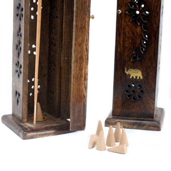 Second image of Square Incense Tower - Brass inlay - Mango Wood