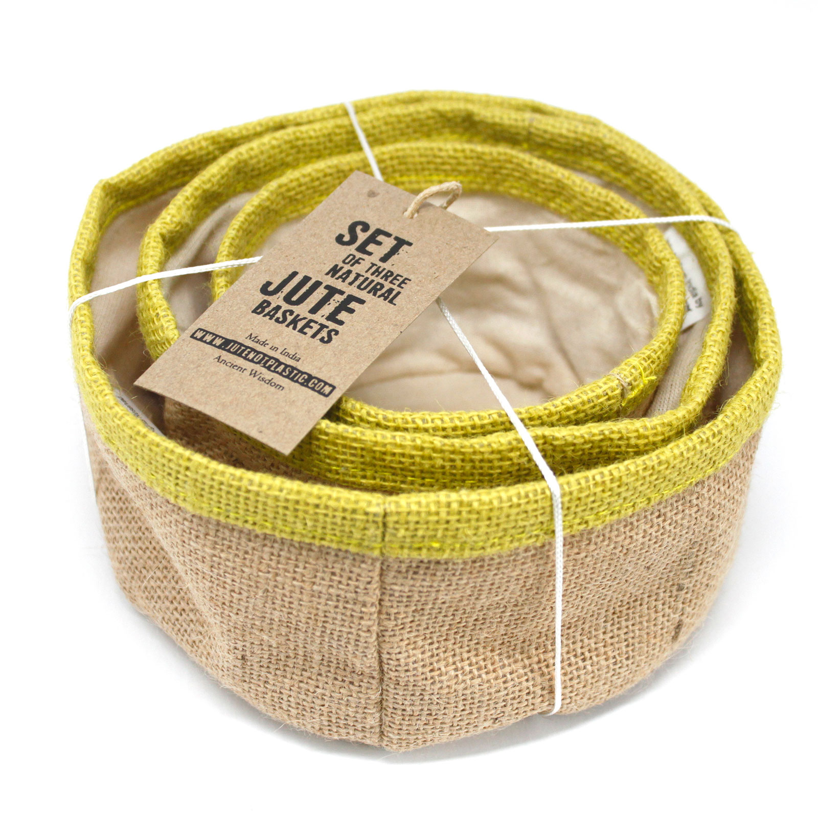Second image of Conjunto de 3 cestas de yute natural - Oliva