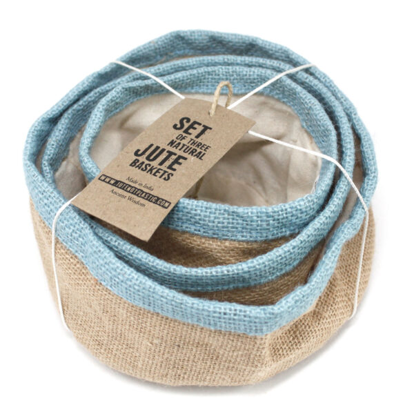 Second image of Conjunto de 3 cestas de yute natural - Verde azulado