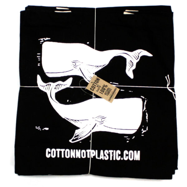 Second image of Lrg Negro 8oz bolsa de algodón 38x42cm - BALLENAS - BLANCO