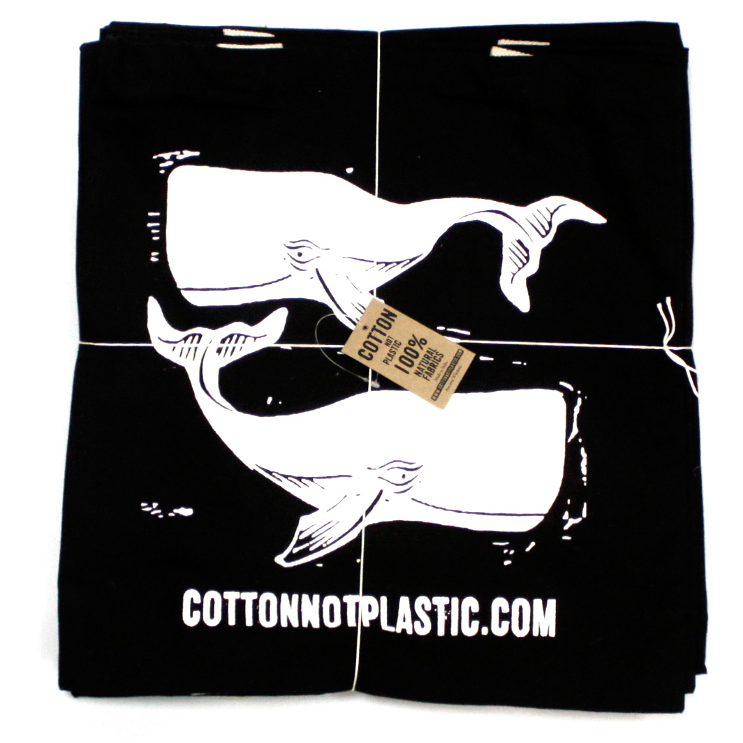 Second image of Lrg Negro 8oz bolsa de algodón 38x42cm - BALLENAS - BLANCO