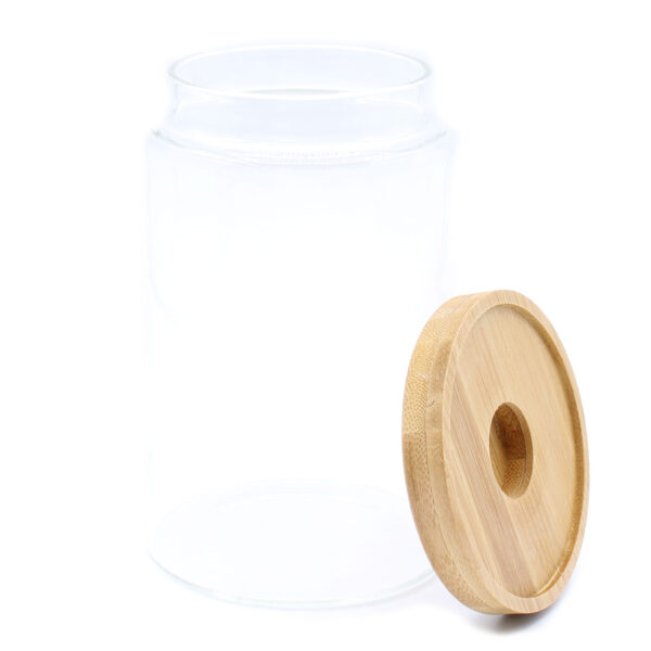 Second image of Bote de Cristal con Tapa de Bambú - 10cm
