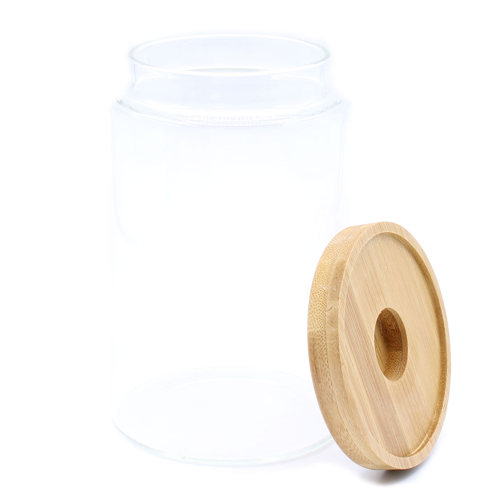 Second image of Bote de Cristal con Tapa de Bambú - 10cm