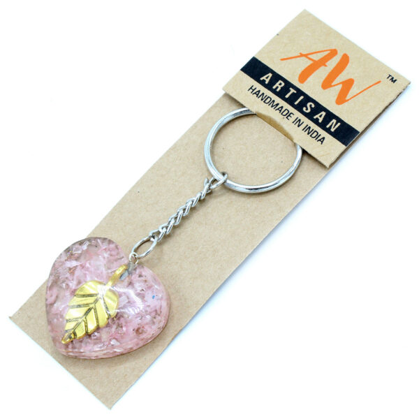 Second image of Llavero de orgonita Power - Corazones de Cuarzo Rosa Hoja de Oro