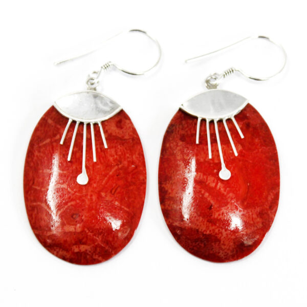 Second image of Pendientes de plata y coral - Oval