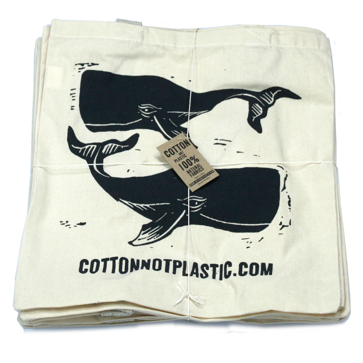 Second image of Lrg Natural 6oz Cotton Bag 38x42cm - WHALES