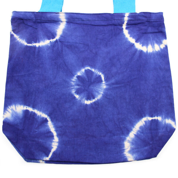 Second image of Bolsa de Algodon Natural con Diseño "Tie Dye" (220g)- 38x42x12cm - Anillos Azules- Asa Azul