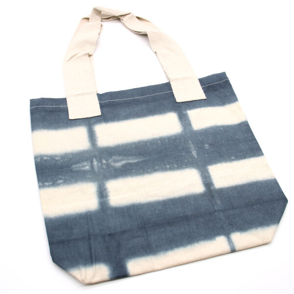 Second image of Bolsa de Algodon Natural con Diseño "Tie Dye" (220g)- 38x42x12cm - Rectángulos Grises - Asa Natural
