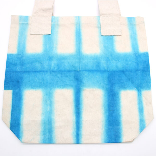 Second image of Bolsa de Algodon Natural con Diseño "Tie Dye" (220g)- 38x42x12cm - Rectángulos Celestes - Asa Natural