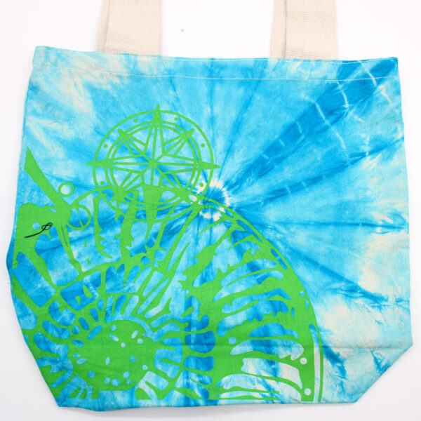 Second image of Bolsas de Algodón "Tie Dye" (170g) - 38x42x12cm - Concha Marina - Azul y verde - Asa Verde