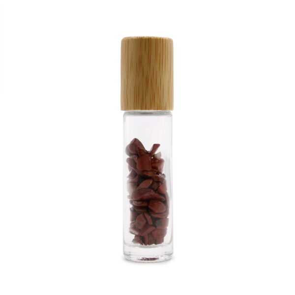 Second image of Botella de rodillo de aceite esencial de piedras preciosas - Jaspe rojo - Tapa de madera