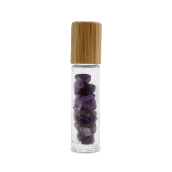 Second image of Botella de rodillo de aceite esencial de piedras preciosas - Amatista - Tapa de madera