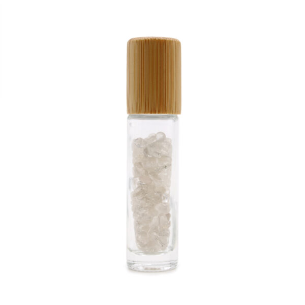 Second image of Botella de rodillo de aceite esencial de piedras preciosas - Cuarzo de roca - Tapa de madera
