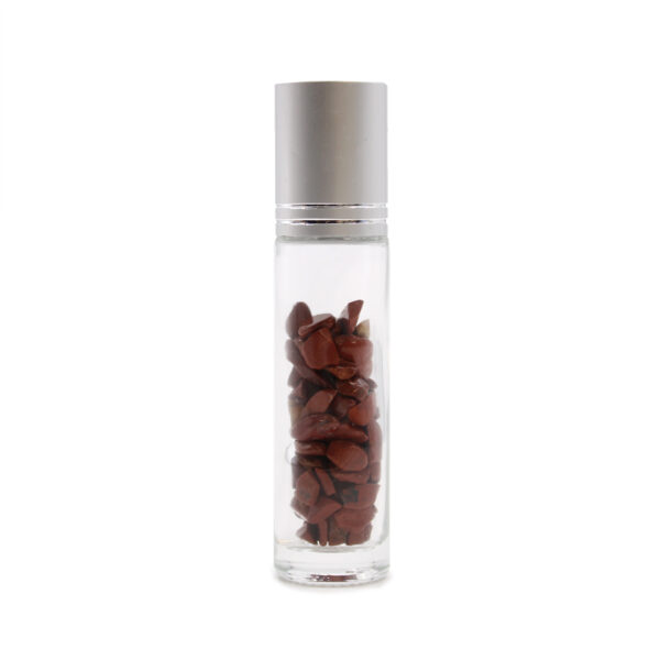 Second image of Botella de rodillo de aceite esencial de piedras preciosas - Jaspe rojo - Tapa plateada