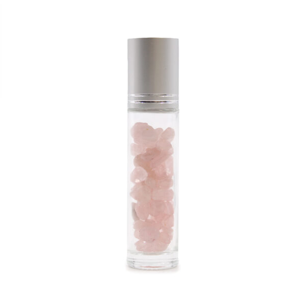 Second image of Botella de rodillo de aceite esencial de piedras preciosas - Cuarzo rosa - Tapa plateada