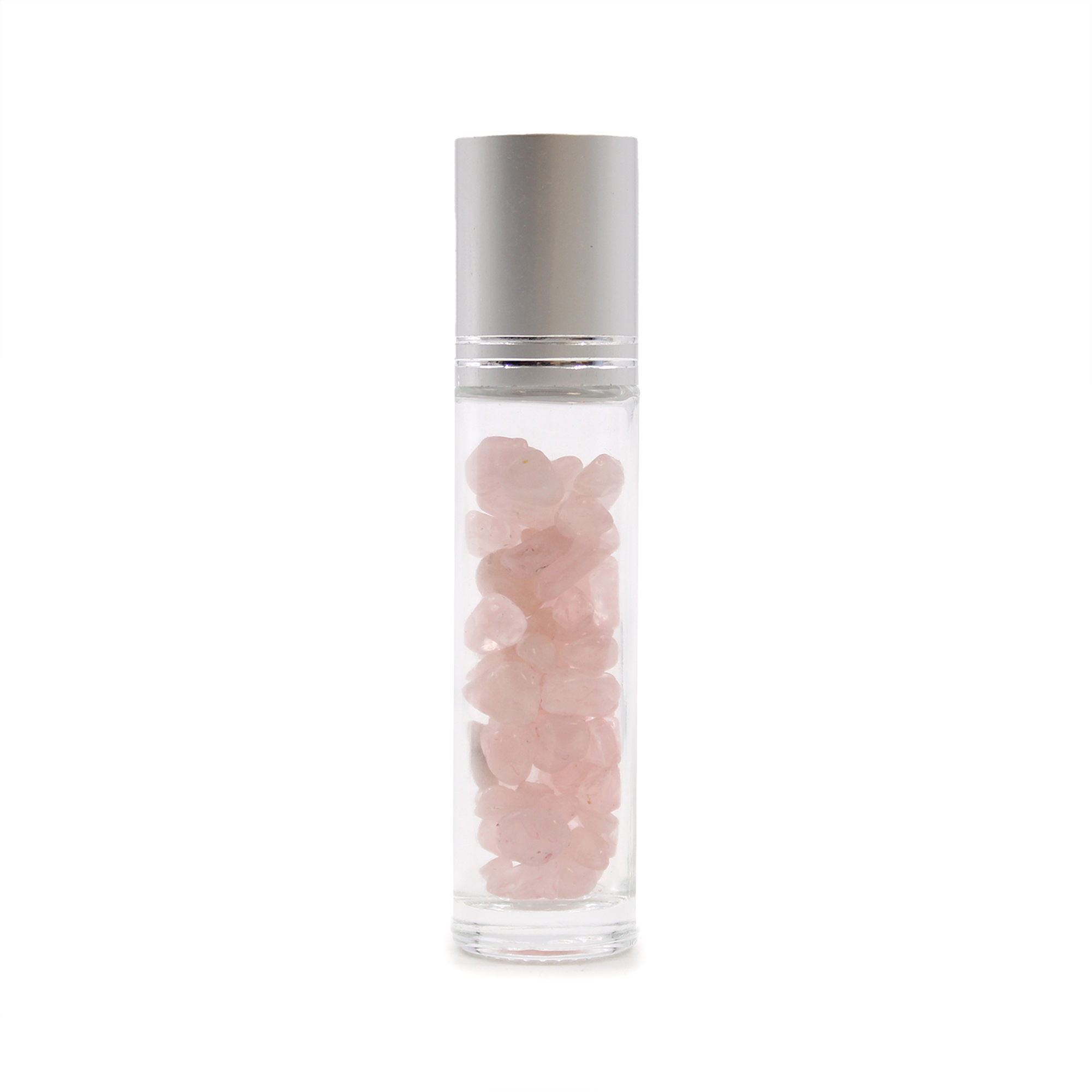 Second image of Botella de rodillo de aceite esencial de piedras preciosas - Cuarzo rosa - Tapa plateada