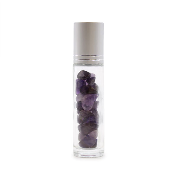 Second image of Botella de rodillo de aceite esencial de piedras preciosas - Amatista - Tapa plateada