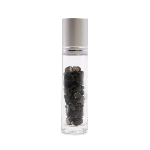 Second image of Botella de rodillo de aceite esencial de piedras preciosas - Turmalina negra - Tapa plateada