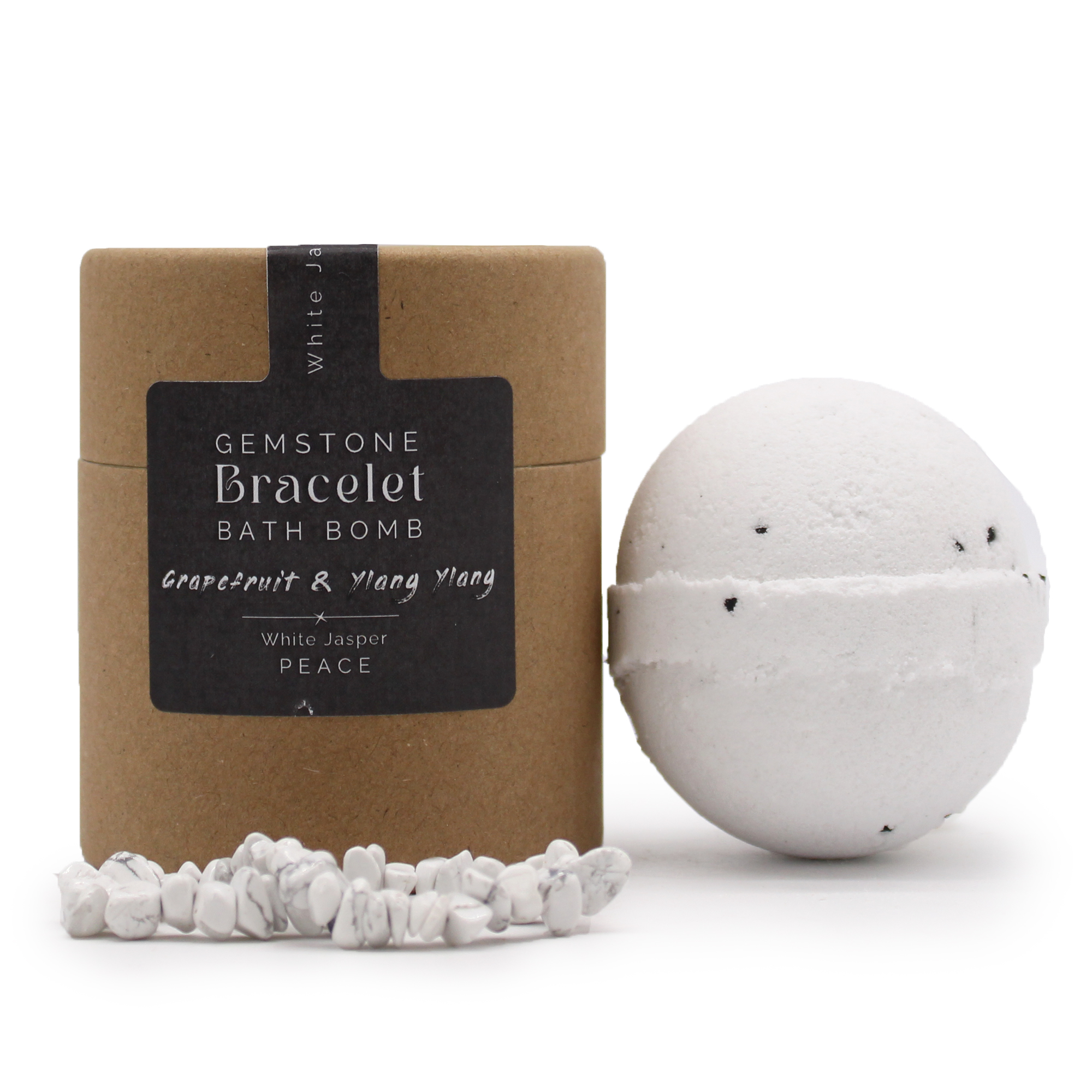 Second image of Bomba de baño con pulsera de gemas de jaspe blanco