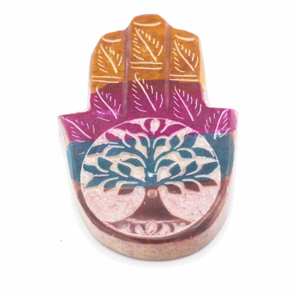Second image of Porta Incienso Hamsa de Esteatita 9x6cm - Árbol de la Vida