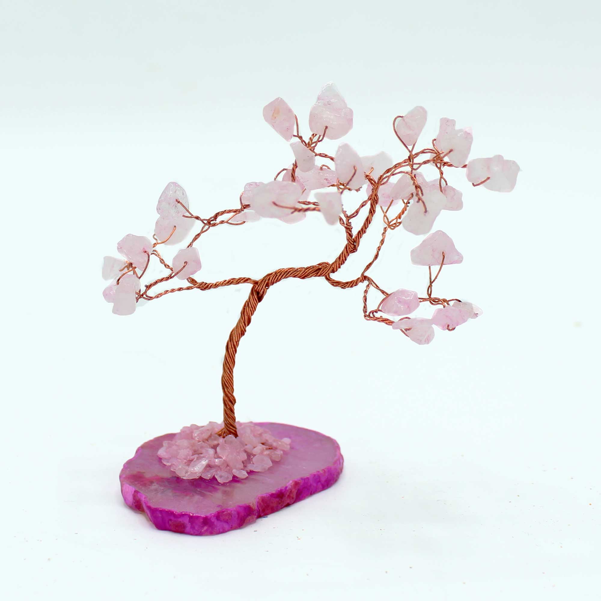 Second image of Árbol de piedras preciosas: Cuarzo rosa sobre base de ágata rosa (35 piedras)