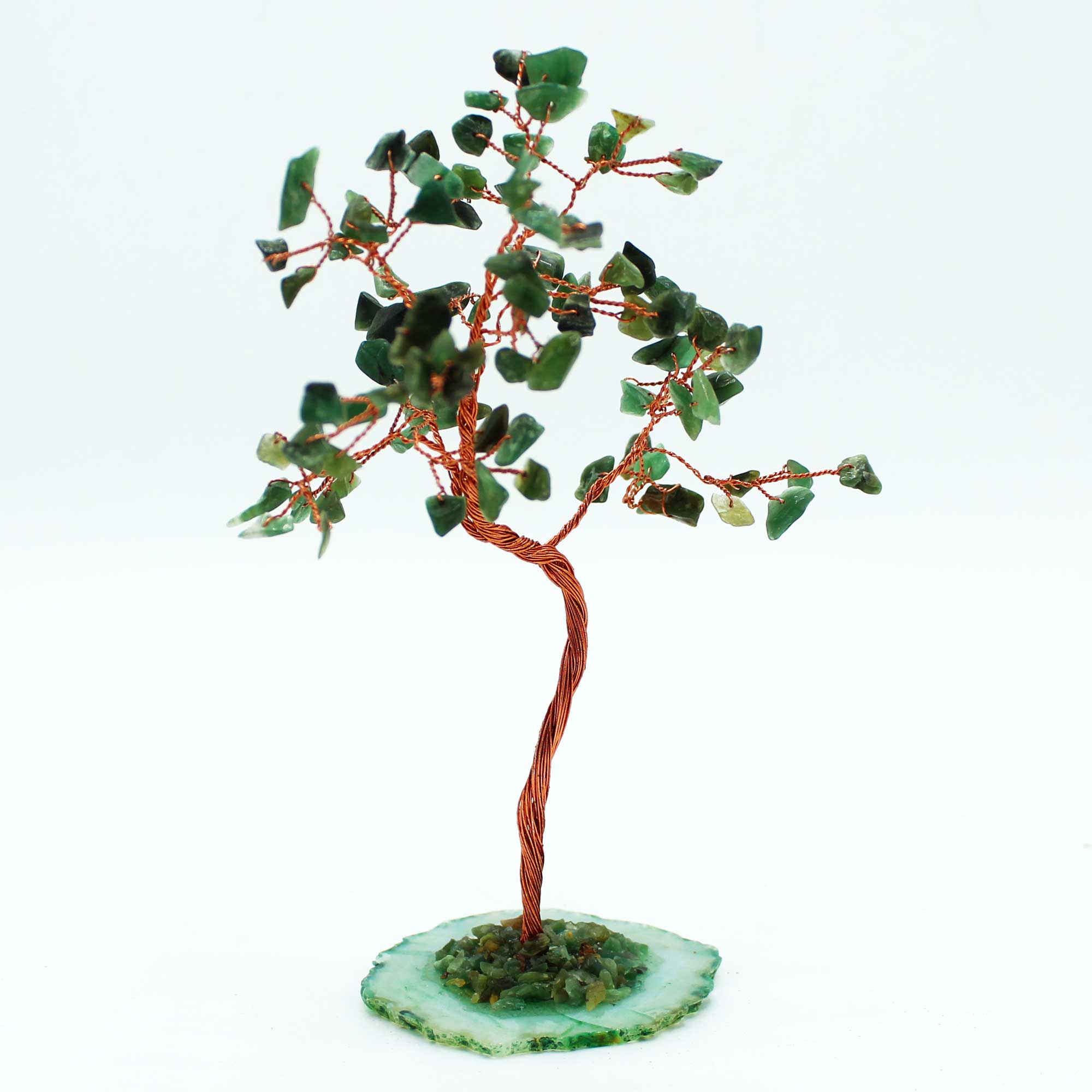 Second image of Árbol de piedras preciosas grande: Aventurina verde sobre base de ágata verde (100 piedras)