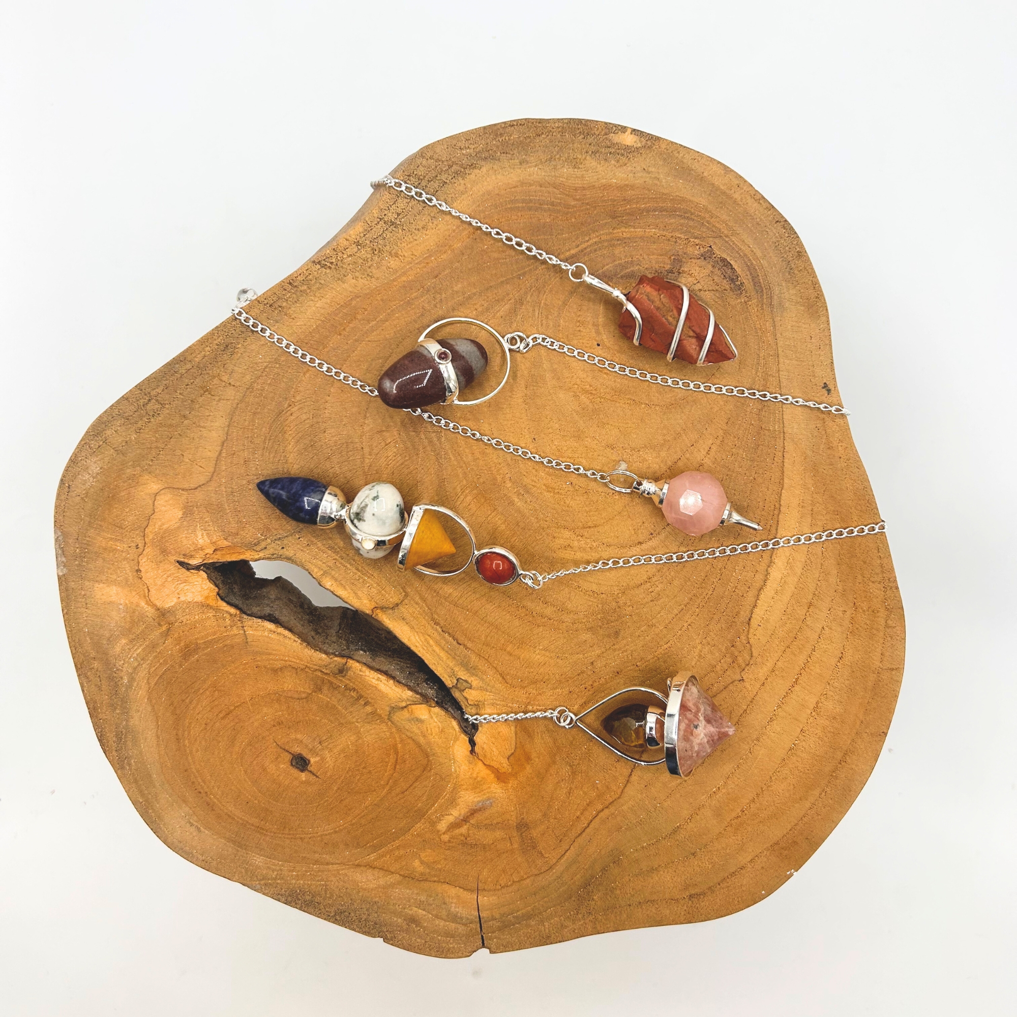 Second image of Four Elements Gemstone Pendulum - Red Jasper, Yellow Adventurine, Moss Agate, Sodalite & Moonstone