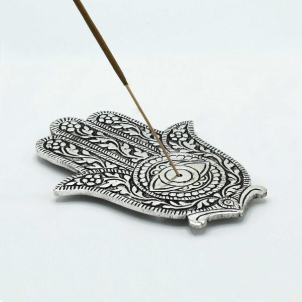 Second image of Porta-incienso Hamsa Aluminio Pulido 14cm