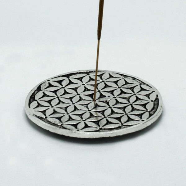 Second image of PortaIncienso Flor de la Vida Aluminio Pulido 11cm