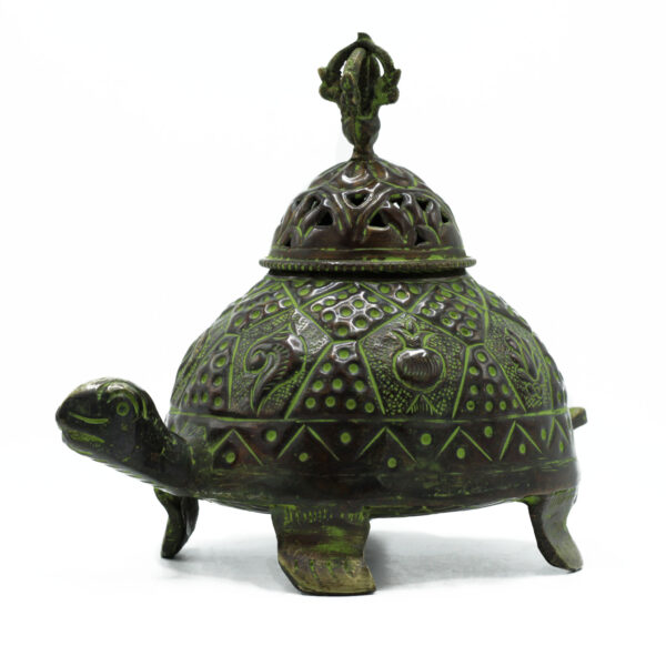 Second image of Porta-incienso Tibetano Tortuga Verdigris de Latón - Grande