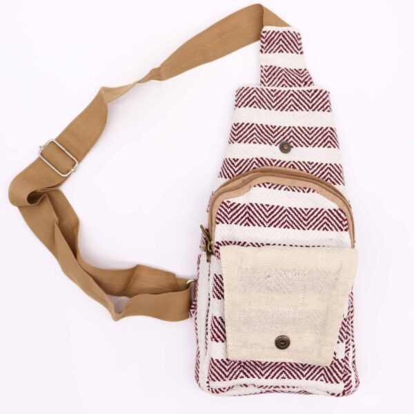 Second image of Bolso Bandolera de Algodon Natural - Burdeos y Blanco