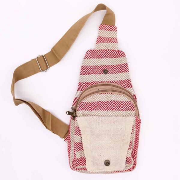 Second image of Bolso Bandolera de Algodon Natural - Marron Claro y Rosa