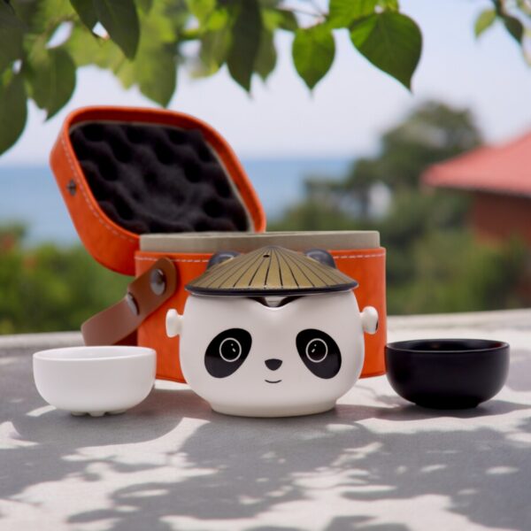 Set de tetera-Panda - Dos tazas, estuche de viaje