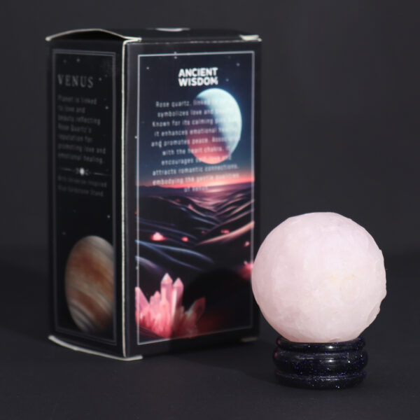 Second image of 1x Planeta de Cuarzo Rosa con Soporte Solar (VÉNUS) - 40mm