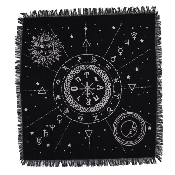 Mantel de altar esotérico con flecos - Carta Lunar y Solar