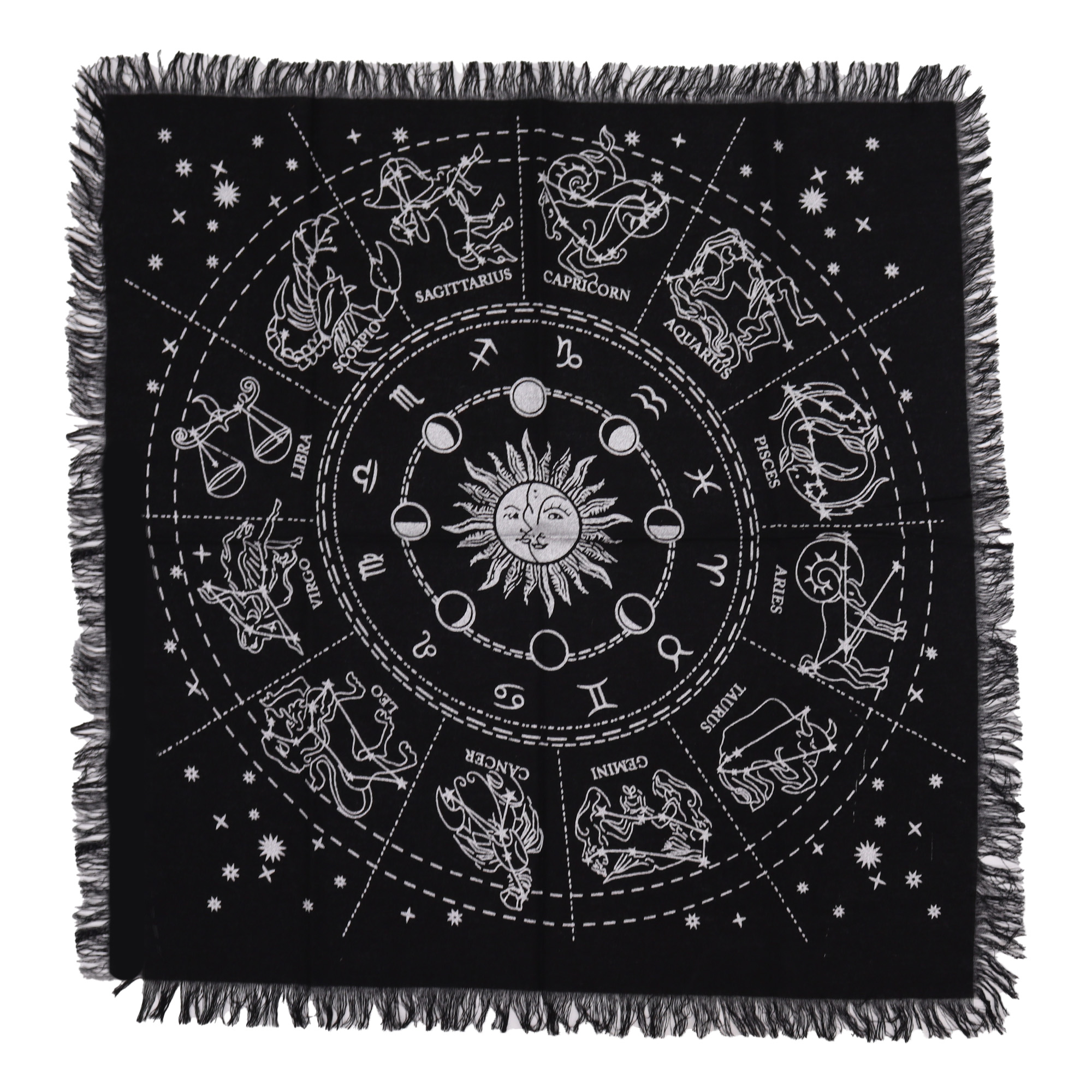 Mantel de altar esotérico con flecos - Horóscopo