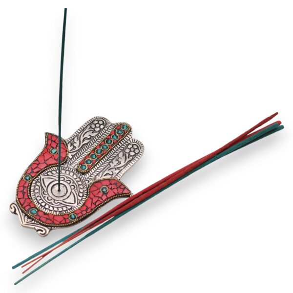 Second image of Porta-incienso Hamsa Rojo y Verde Pequeño 13x5.5cm