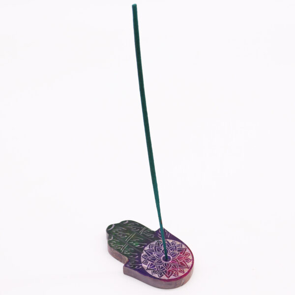 Second image of Porta-incienso Hamsa de esteatita 9x6cm - Flor de Loto