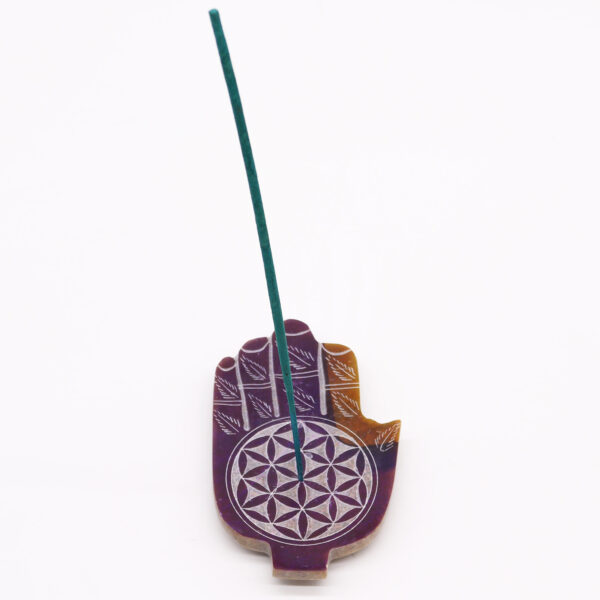 Second image of Porta-incienso Med Hamsa de Esteatita 13x9cm - Flor de la Vida