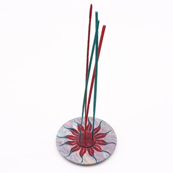 Second image of Porta-incienso Disco de Esteatita 10cm - Flor del Sol (soporte 5 varillas)