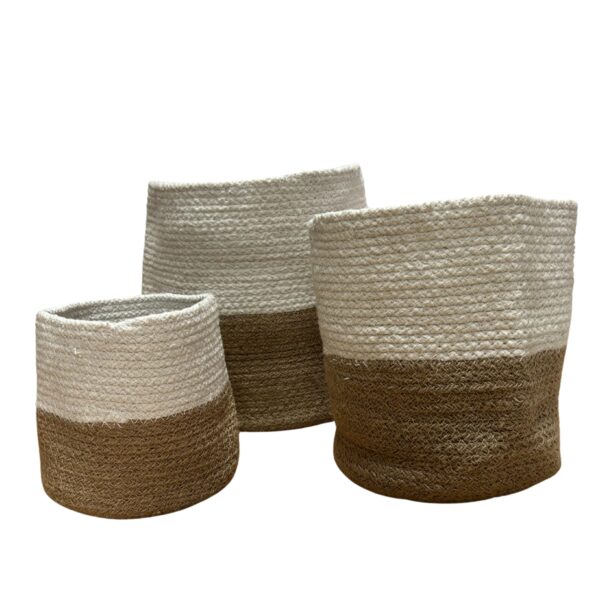 Second image of Set de 3 Cestas de Algodón y Yute - Blanco