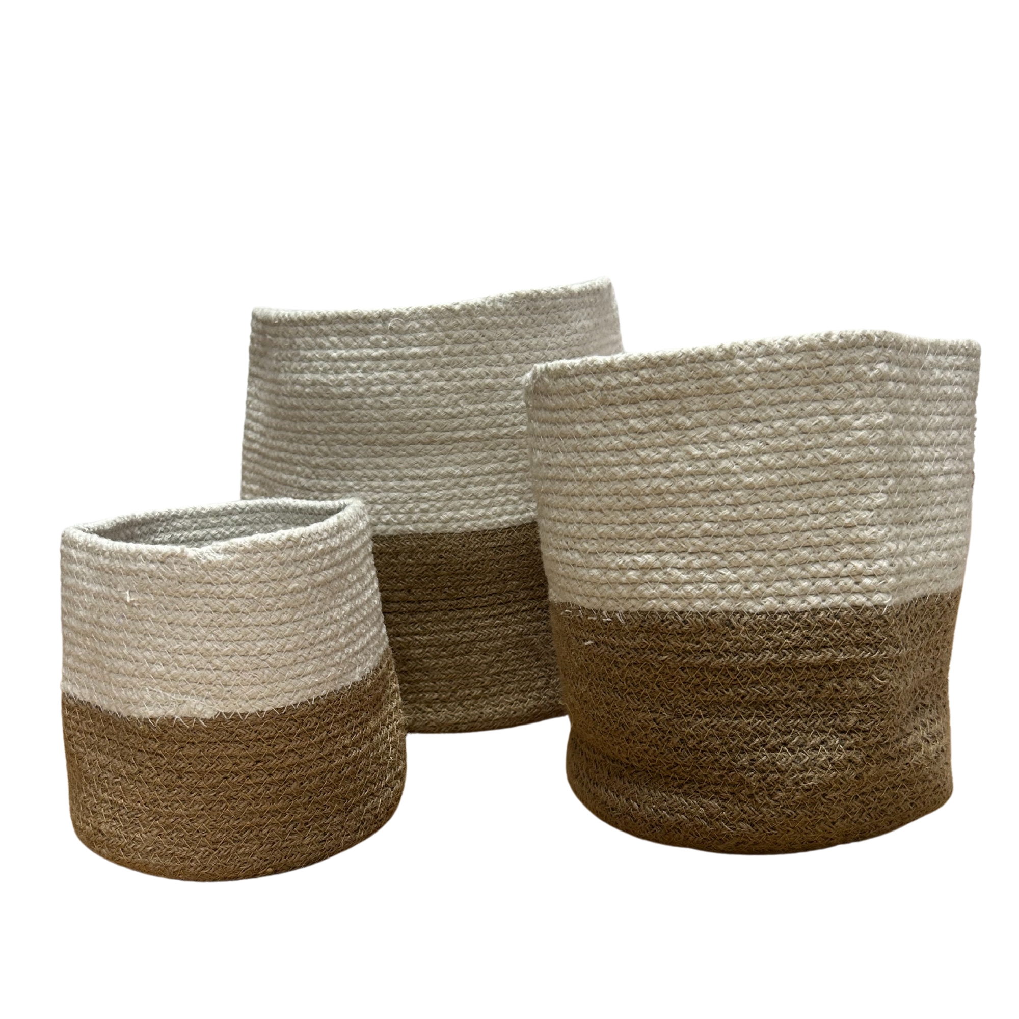 Second image of Set de 3 Cestas de Algodón y Yute - Blanco