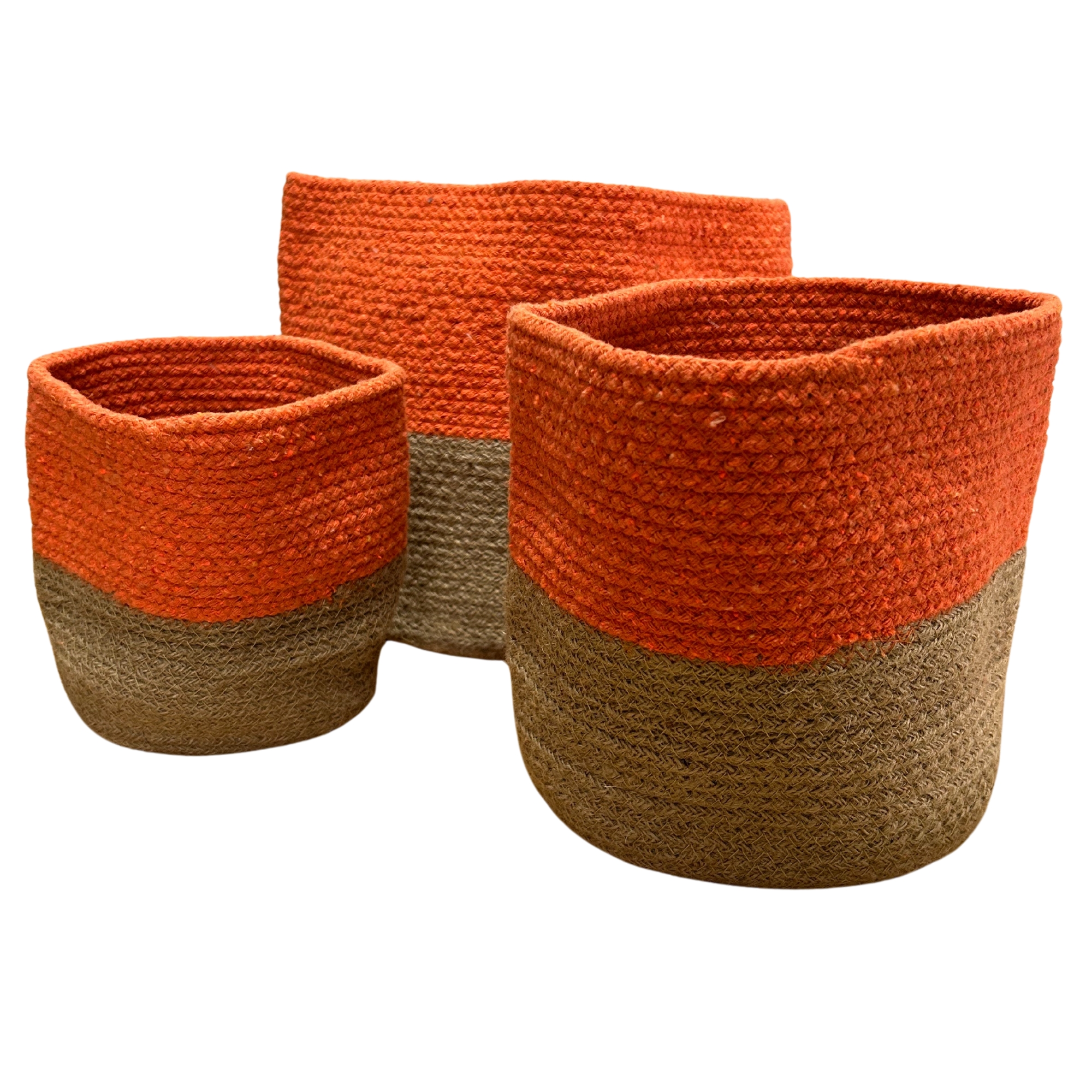 Second image of Set de 3 Cestas de Algodón y Yute - Naranja