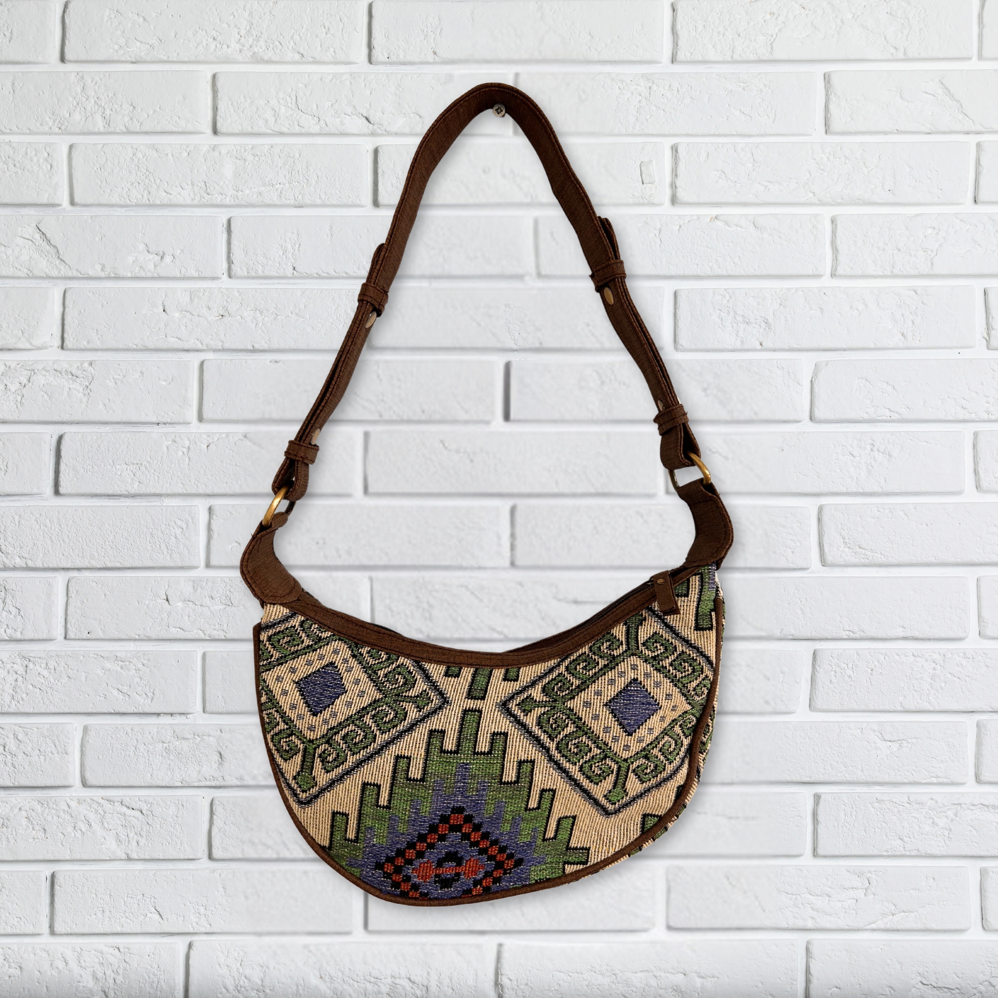Second image of Bolso Hobo de Jacquard - Geo-Verde (correa marrón)