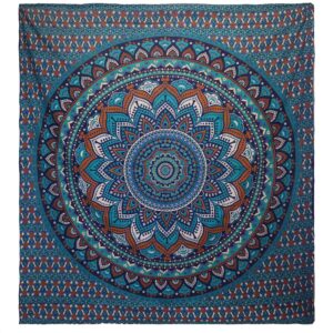 Colcha Doble de Algodón + Colgante de Pared - Mandala Clásico - Turquesa
